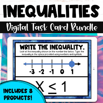 Preview of Inequalities Digital Task Card Bundle - Solve, Graph, Translate, & Find Solution