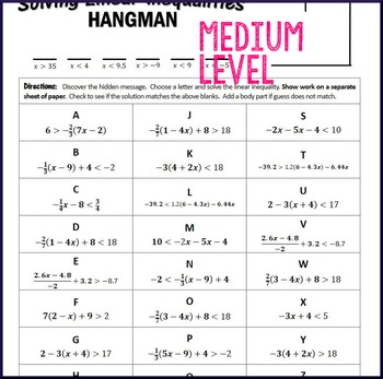 Inequalities Hangman Solve Multi Step Inequalities Hangman Style