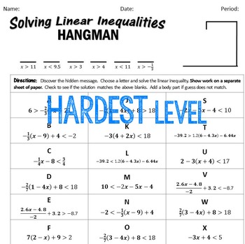 Inequalities Hangman: Solve Multistep Inequalities Hangman style