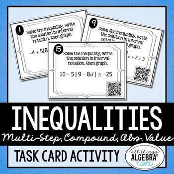 Preview of Inequalities (Multi-Step, Compound, and Absolute Value) | Task Cards