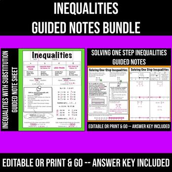 Preview of Inequalities Notes Bundle | Intro, Substitution, Solving One Step Inequalities