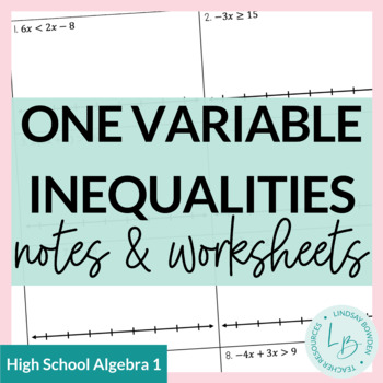 Preview of One Variable Inequalities Notes and Worksheets