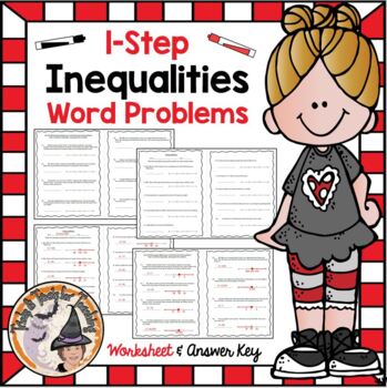 Preview of Inequalities One Step Word Problems Worksheet 1-step Inequality Solve Graph KEY