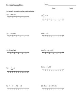 Solving And Graphing Inequalities Worksheet Teachers Pay Teachers