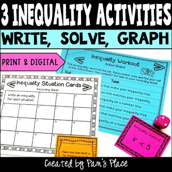 Preview of Writing Solving Graphing One Step Inequalities 6th Grade Practice Activities