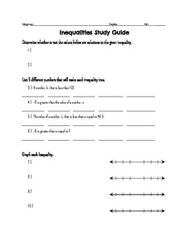 Preview of Inequalities Review Guide