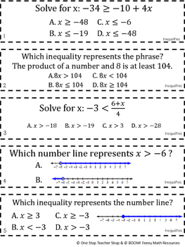 7th Grade Inequalities Game | 7th Grade Math Review by One Stop Teacher
