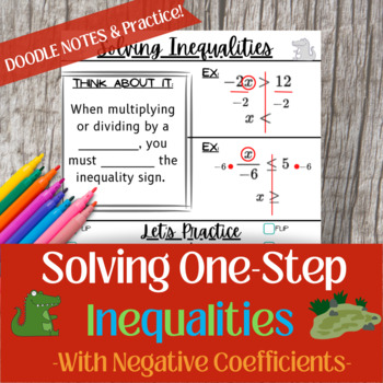 Preview of Inequalities-Solving with a Negative Coefficient- Doodling Notes and Maze 