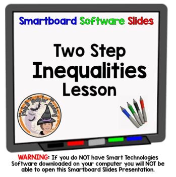Preview of Two Step Inequalities Smartboard Slides Lesson Algebra