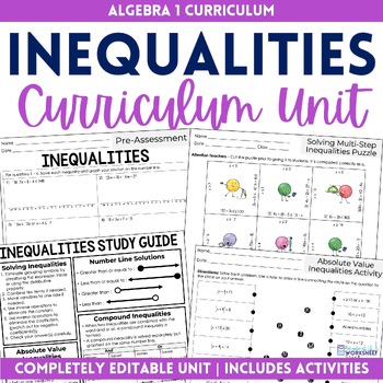 Preview of Inequalities Unit Algebra 1 Curriculum