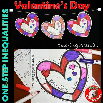 Preview of Inequalities Valentine's Day Coloring Page - Classroom Ornament Craft