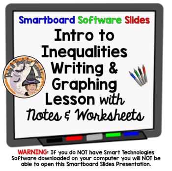 Preview of Intro to Inequalities Smartboard Lesson Writing Graphing Worksheets Activities