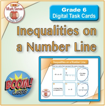 Preview of Inequalities on a Number Line: BOOM Digital Task Cards 6E26 | Verbal & Symbolic