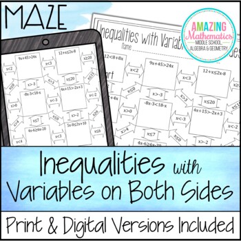Preview of Inequalities with Variables on Both Sides Worksheet - Maze Activity