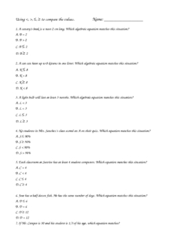 Preview of Inequalities with Word Problems