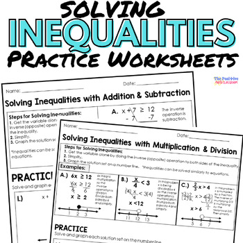Preview of Solving One and Two Step Inequalities Practice Worksheets