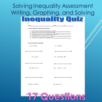 Preview of Inequality Quiz--Solving, Writing and Graphing Inequalities