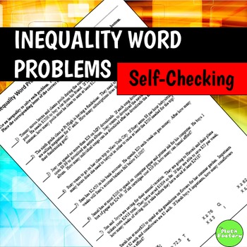 Preview of Inequality Word Problems Self-Checking Worksheet