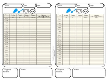 Preview of Infant Care Daily Log Printable
