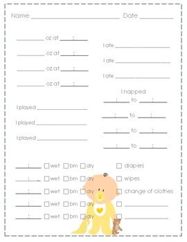 Infant Daily Report Free Printable PRINTABLE TEMPLATES