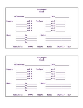 Infant Daily Report by Purple Leaf Playhouse TPT