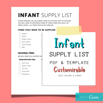 Infant Supply List for Daycares  Infant Supply List for Daycares