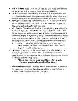 Infant/Toddler Welcome Letter by Early Childhood Education | TpT