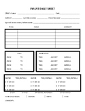 Infant room daily activity sheet