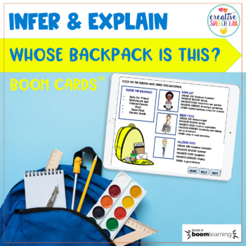 Preview of Infer & Explain BOOM Cards™️: Whose Backpack Is This?