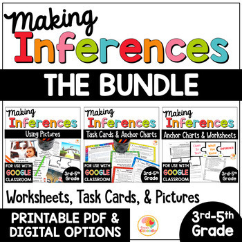 Preview of Making Inferences Activities: Inferencing with Pictures, Worksheets, Task Cards