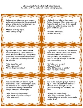 Preview of Inference Cards for Middle and High School