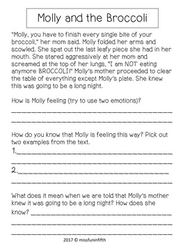 Inference Passage and Questions Worksheet - Molly and the Broccoli