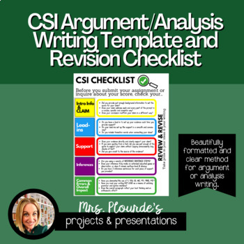 Preview of CSI Argument/Analysis Writing Template and Revision Checklist (6-12)