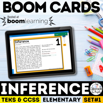 Preview of Inference Task Cards | Digital Boom Cards | Grade 3-5