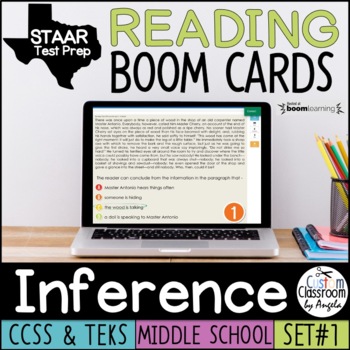 Preview of Making Inferences Task Cards | Reading Comprehension | Boom Cards | STAAR Prep