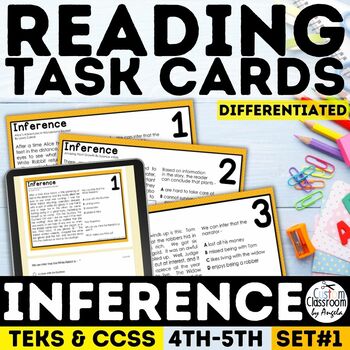Preview of Making Inferences Task Cards 3rd 4th 5th Grade Worksheets NonFiction Passages
