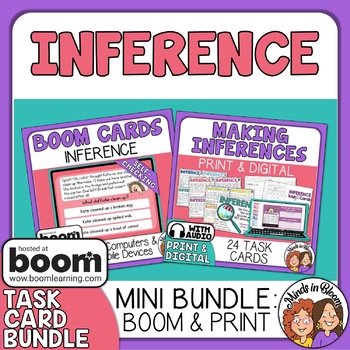 Preview of Inference Task Cards and Digital Boom Cards Bundle Distance Learning