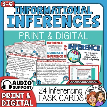Preview of Making Inferences with Informational Text Task Cards with Audio