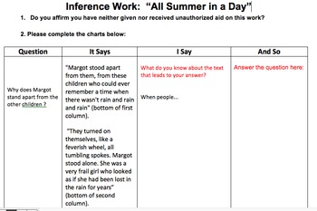 Preview of Inference Work for Bradbury's "All Summer in a Day"