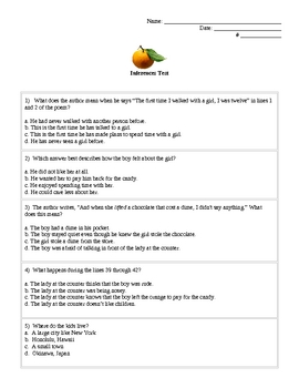 Preview of Inferences Assessment on Poem "Oranges" by Gary Soto