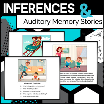 Preview of Inferences & Auditory Memory Stories - PDF / Google Slides / Bonus Boom Cards