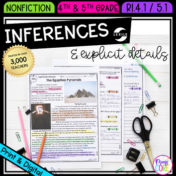 Preview of Making Inferences Nonfiction Comprehension Passages Worksheets RI.4.1 RI.5.1