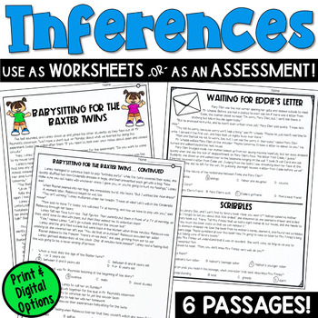 Preview of Making Inferences Worksheets with Six Fiction Practice Passages 3rd, 4th, & 5th