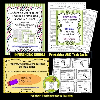 Preview of Inferencing Bundle {Infer Characters' Feelings} with Printables and Task Cards