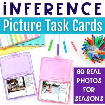 Preview of Inferencing Task Cards with 80 Real Photo Pictures for Language Therapy BUNDLE