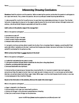 inferencing and drawing conclusions worksheet and task cards staar