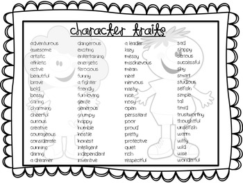 Inferring Character Traits Graphic Organizer & Traits Poster | TPT