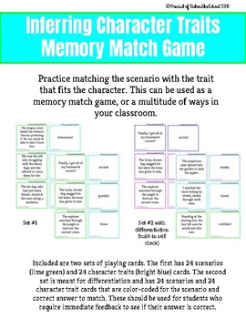 Preview of Inferring Character Traits Memory Match Activity