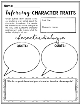 Inferring Character Traits Worksheet by Firsty Fun TpT