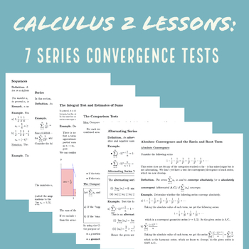 Preview of Infinite Series and 7 Convergence Tests Lesson Notes (Integral Calculus Lecture)